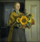 Michael Ancher A Girl with Sunflowers oil painting